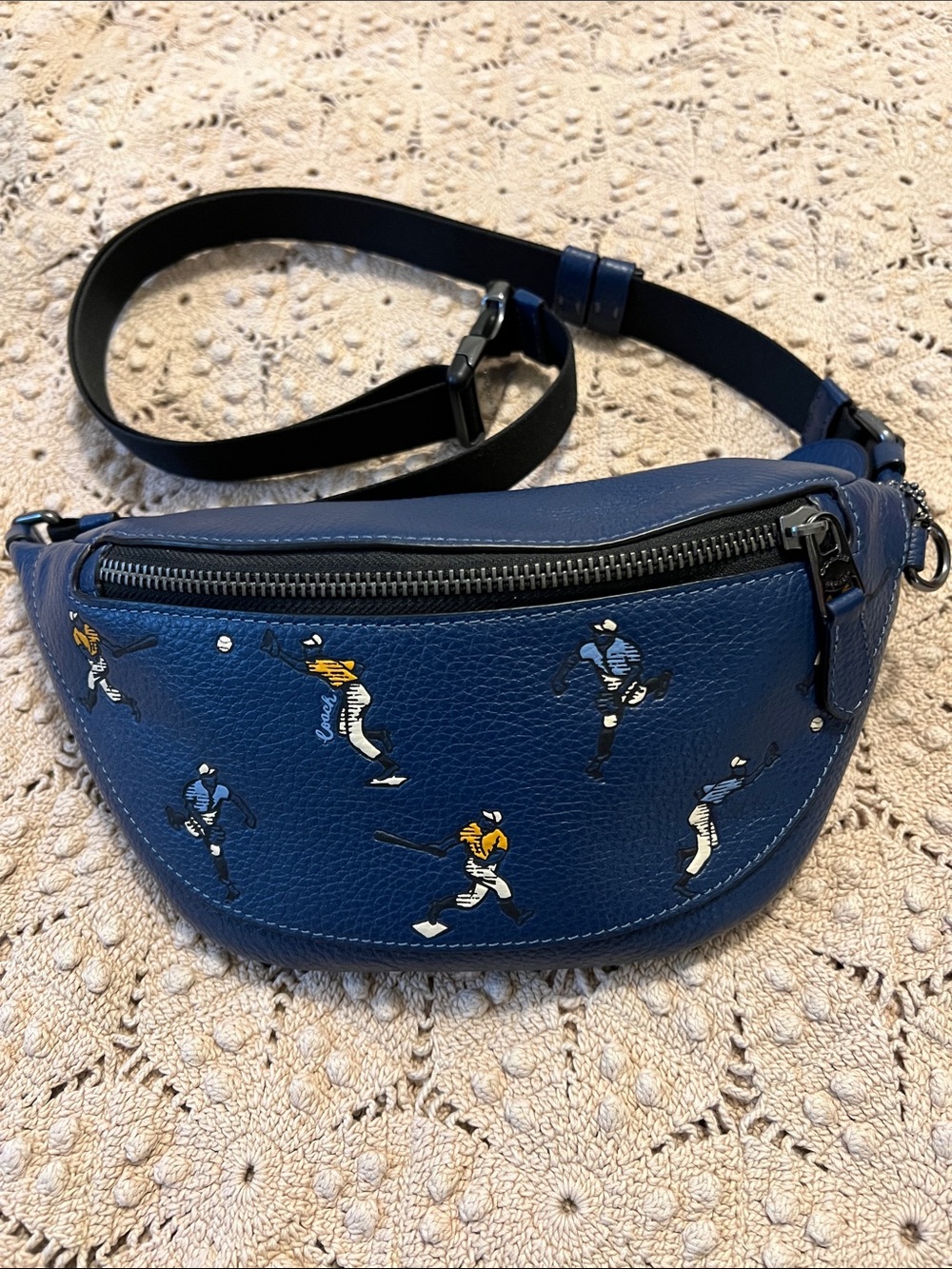 Coach Navy Pebbled Leather Fanny pack/crossbody with Sport Player Motif